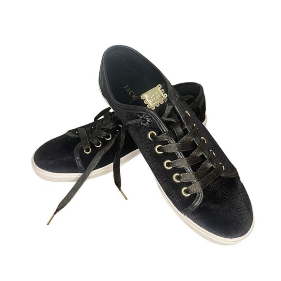 Jack Rogers Women’s Size 10 Black Velvet Sneakers Gold Accents Lace Up‎ Shoes - Picture 1 of 11